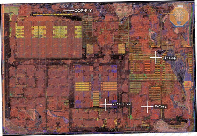 Panther Lakes Compute-Tile auf Basis von Intel 18A mit CPU-Kernen, Cache und Speicherschnittstellen