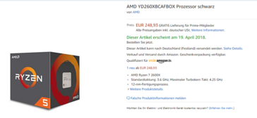 Ryzen 5 2600X Eintrag auf Amazon.de. (Quelle: Wccftech / 3DCenter Forum)