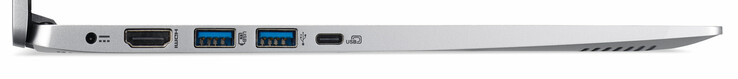 Linke Seite: Netzanschluss, HDMI, 3x USB 3.1 Gen 1 (2x Typ A, 1x Typ C)