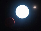 Künstlerische Darstellung eines Neutronensterns mit umlaufenden Planeten