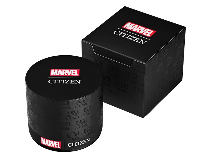Die Uhr wird in einer schwarzen Verpackung im Marvel-Design geliefert.