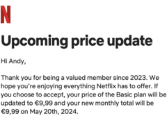 Ankündigung der Preiserhöhung per E-Mail. (Screenshot: Notebookcheck.com)