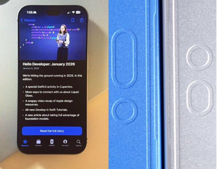 Angeblicher iPhone 18 Pro Prototyp (links), iPhone 18 Pro Max Design-Dummy (rechts).