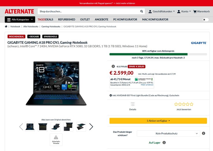 Gigabyte Gaming A18 Pro DYJG3DEBC4SH für 2.599 Euro