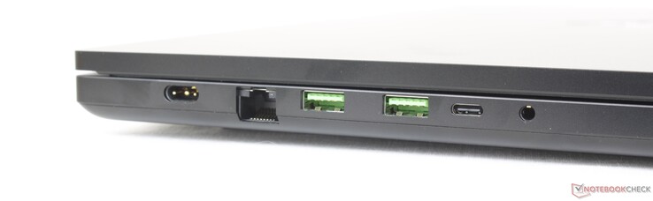 Links: Netzteil, 2.5 Gbps RJ-45, 2x USB-A 3.2 Gen2, USB-C mit Power Delivery + DisplayPort 1.4, 3,5 mm Headset