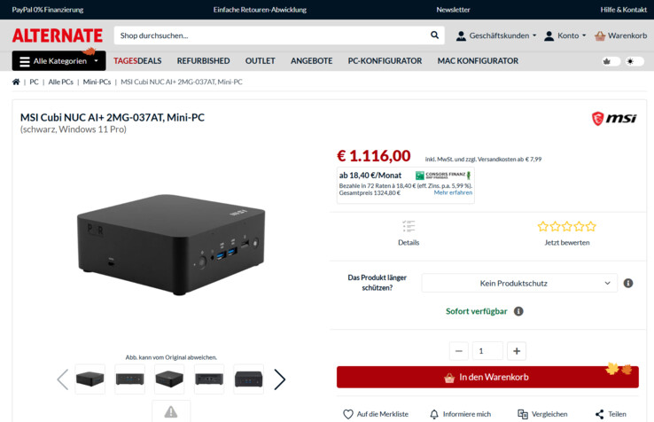 MSI Cubi NUC AI+ 2MG-037AT für 1.116 Euro.