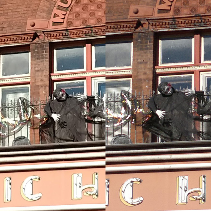 Das Hydrone One (links) mit 100% Crop gegen ein Uralt-Nokia N8 aus 2010 (rechts).