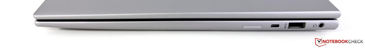 Rechts: Nano-SIM-Slot (optional bei WWAN-Modellen), Kensington Nano Lock, USB-A 3.2 Gen.1 (5 GBit/s), 3,5-mm-Audio