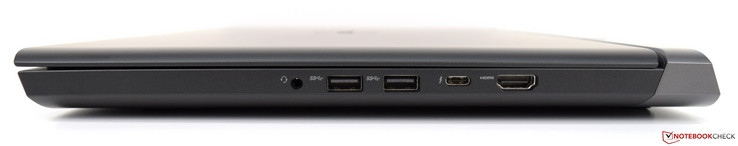 Rechts: 3,5-mm-Audio, 2x USB 3.1, USB Typ-C mit Thunderbolt 3 @ 40 Gbps, HDMI 2.0