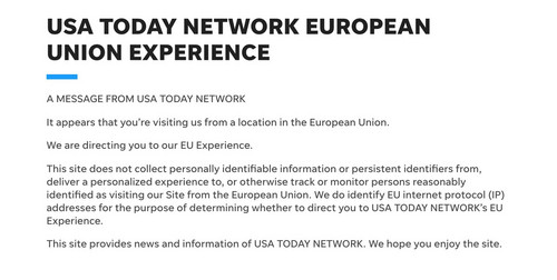 Die USA Today "EU-Experience" wird als nicht-trackende Version beworben.
