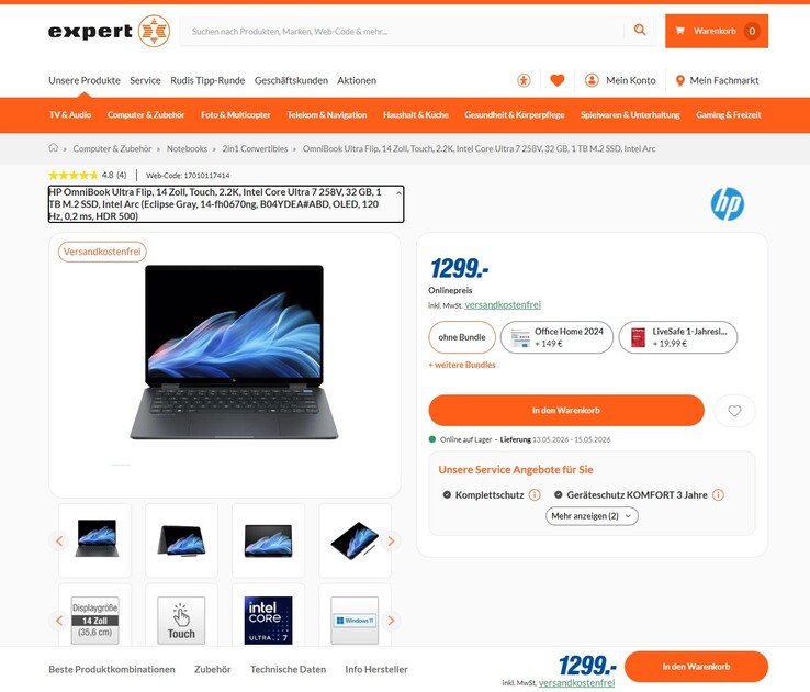 HP OmniBook Ultra Flip 14-fh0670ng (B04YDEA) für 1.299 Euro.