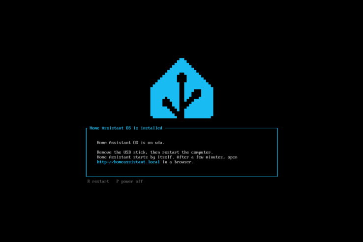 Das Live-USB-Installationsprogramm von Home Assistant bestätigt die erfolgreiche Installation von Home Assistant OS