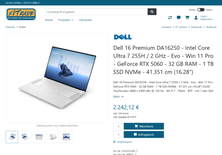 Dell 16 Premium bzw. Dell XPS 16 für 2.242,12 Euro.
