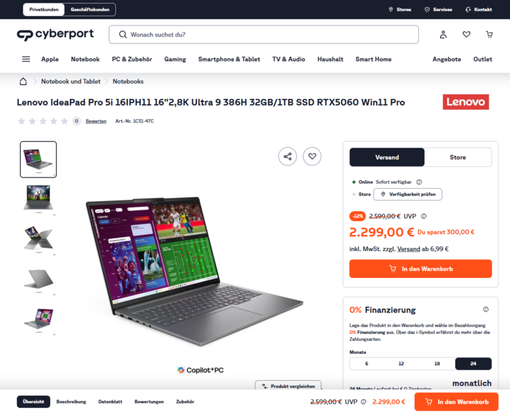 Lenovo IdeaPad Pro 5 16IPH11 83SK0011GE für 2.299 Euro.