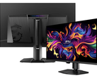 Die Rück- und Vorderansicht des MSI MPG 322UR X24 Monitors. 
