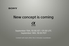 Sony wird am 15. September ein neues Alpha Kamera-Konzept präsentieren, vermutlich die Sony A7c.