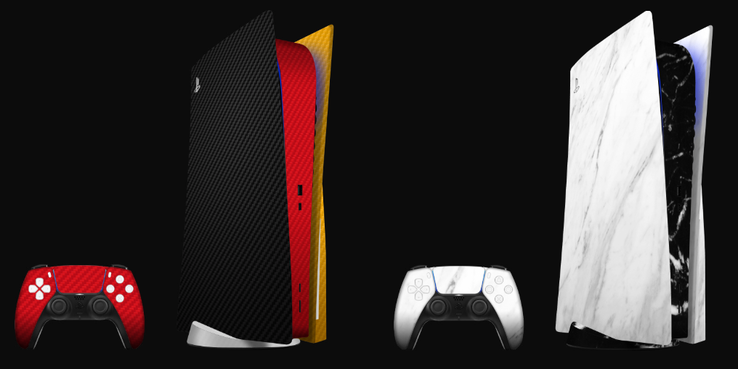 Die PlayStation 5 und der DualSense-Controller lassen sich mit Skins einfach umgestalten. (Bild: dbrand)