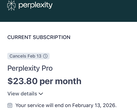 Perplexity in unserer Account-Verwaltung: Wir müssten ab dem 13. Februar 23,80 US-Dollar zahlen.