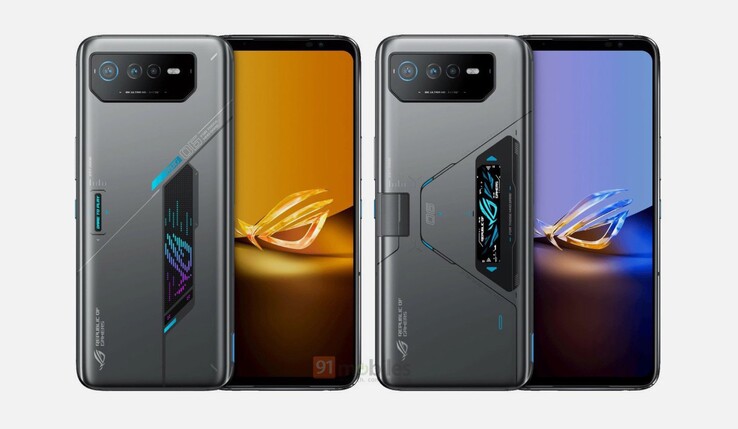 Das ROG Phone 6D (links) und das ROG Phone 6D Ultimate (rechts) unterscheiden sich durch einige Design-Merkmale. (Bild: 91mobiles)