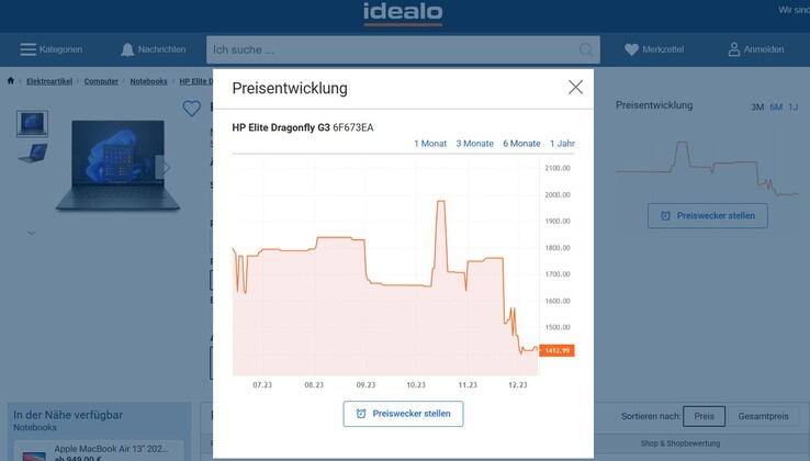 Idealo-Preisvergleich: HP Elite Dragonfly G3