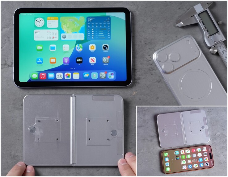 Dummys des iPhone Ultra/Fold neben dem iPad mini und dem iPhone 17 Pro Max