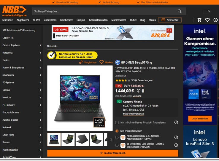 HP Omen 16-ap0175ng (BZ9K2EA) für 1.444 Euro.