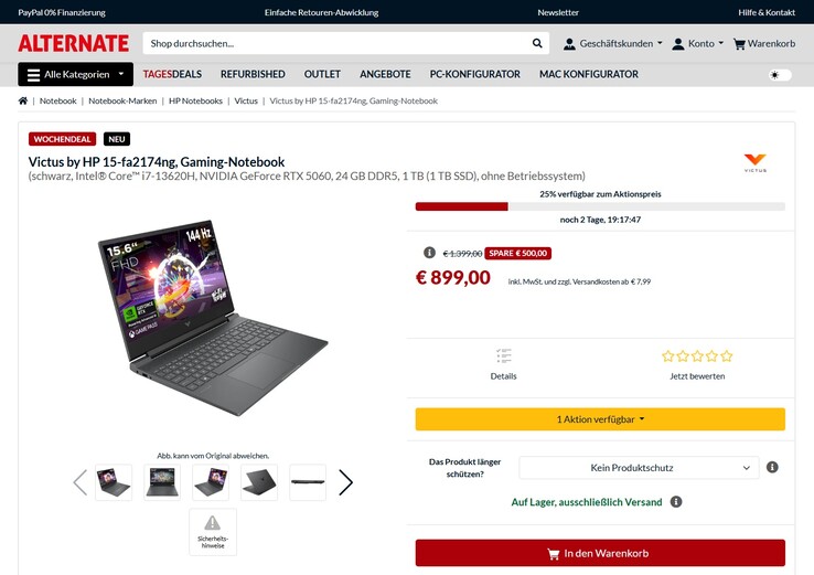 HP Victus 15-fa2174ng (C2AJ4EA) im Angebot für 899 Euro.