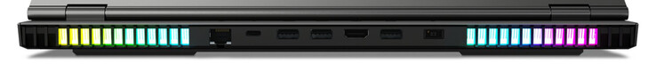Rückseite: Gigabit-Ethernet, USB 3.2 Gen 2 (Typ C; Power Delivery, Displayport), 2x USB 3.2 Gen 1 (Typ A), HDMI, USB 3.2 Gen 1 (Typ A), Netzanschluss