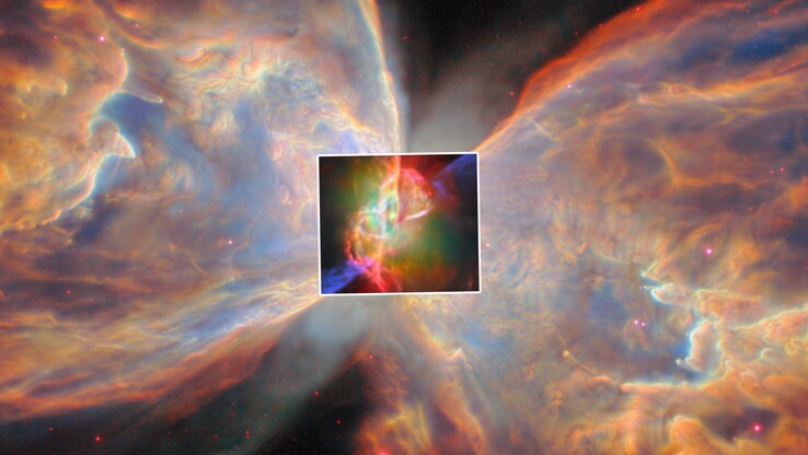 Dieses Bild des James-Webb-Teleskops zeigt den Zentralstern des Schmetterlingsnebels (Bildquelle: HubbleWebbESA via YouTube)