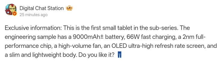 Digital Chat Stations Weibo-Post zum neuen Kompakt-Tablet von iQOO