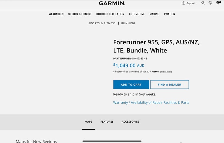 Die Webseite von Garmin hat bereits eine noch nicht angekündigte Smartwatch gelistet. (Screenshot: Garmin, via u/minasoftware)