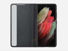 Die offizielle Hülle des Samsung Galaxy S21 Ultra bietet wieder ein Sichtfenster, durch welches die Uhrzeit und Benachrichtigungen zu sehen sind. (Bild: WinFuture)