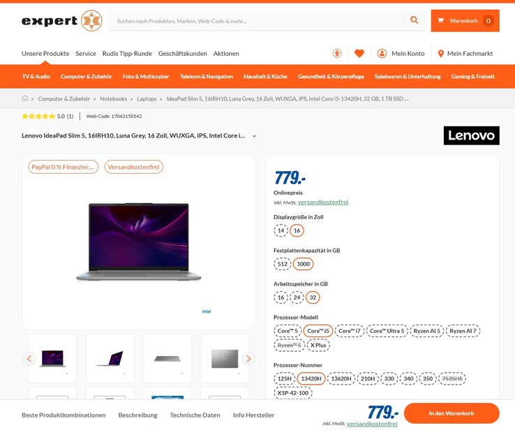 Lenovo IdeaPad Slim 6 16IRH10 83HS00BMGE für 779 Euro.