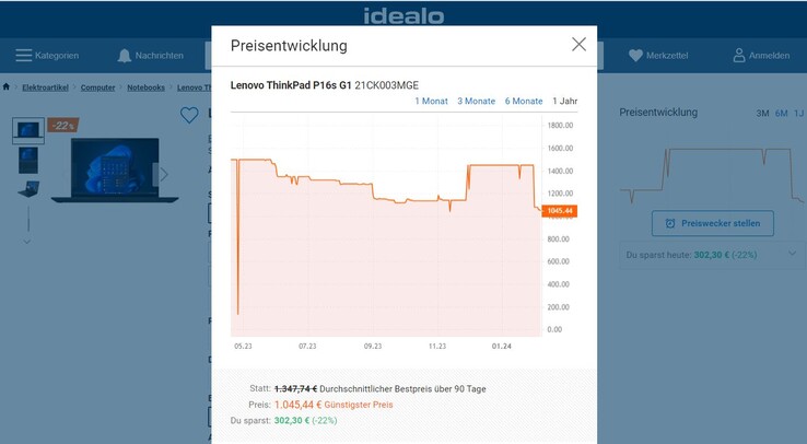 Idealo-Preisverlauf - ThinkPad P16s mit AMD Ryzen 7 Pro