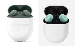 Die günstigeren Pixel Buds A (links) unterscheiden sich durch die Farbe und durch einige Details von den bereits erhältlichen Pixel Buds (rechts). (Bild: Google / 9to5Google)