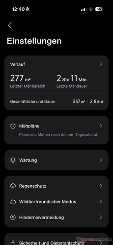 Menü mit Einstellungen