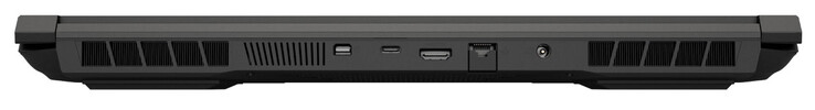 Rückseite: Mini Displayport 1.4a (G-Sync), USB 3.2 Gen 2 (USB-C), HDMI 2.1, Gigabit-Ethernet, Netzanschluss