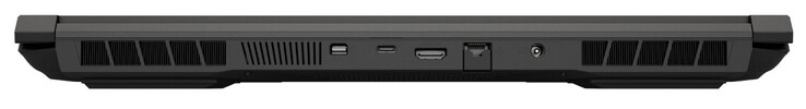 Rückseite: Mini Displayport 1.4a (G-Sync), USB 3.2 Gen 2 (USB-C), HDMI 2.1, Gigabit-Ethernet, Netzanschluss