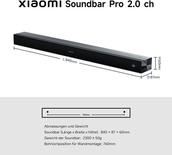 Die Dimensionen der Xiaomi Soundbar Pro 2.0 ch