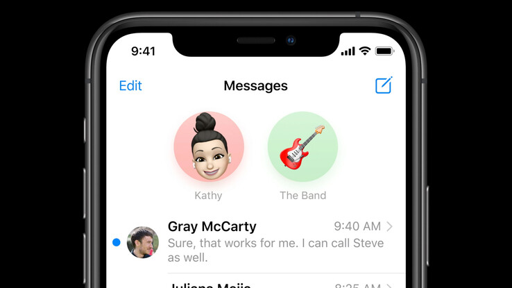 In iOS 14 lassen sich wichtige Kontakte in iMessage oben anpinnen. (Quelle: Apple)