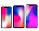 Das 5,8 Zoll OLED iPhone X 2018, das 6,1 Zoll iPhone 9 und das iPhone X Plus mit 6,5 Zoll OLED nebeneinander.