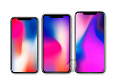 Das 5,8 Zoll OLED iPhone X 2018, das 6,1 Zoll iPhone 9 und das iPhone X Plus mit 6,5 Zoll OLED nebeneinander.
