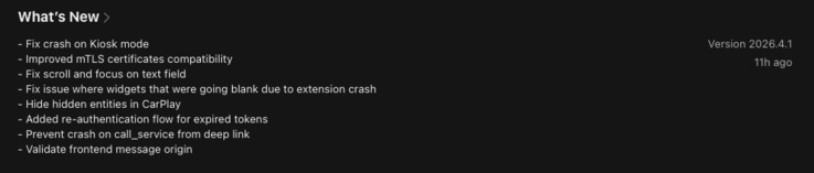 Die Versionshinweise für die Home Assistant App Version 2026.4.1