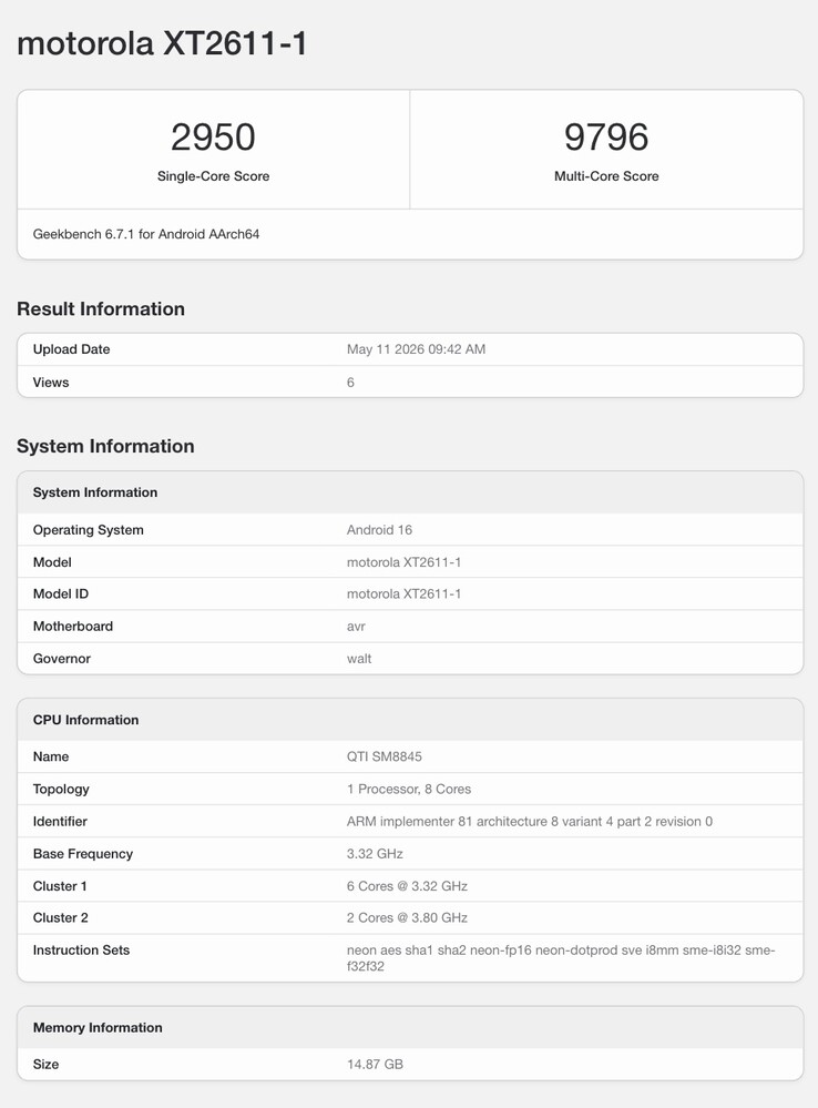 Geekbench-Eintrag zum Lenovo Legion Y70