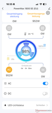 Übersicht mit Energiefluss und Schalter für AC/DC