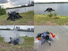 Der Roboter beim Fliegen, Schwimmen, Laufen und Abfeuern von Raketen (Bildquelle: Chris Wabs; bearbeitete Screenshots)