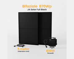 Balkonkraftwerk mit bifazialen Glas-Glas-Modulen für höhere Stromausbeute (Bild: Ja Solar, Growatt, Powerness)