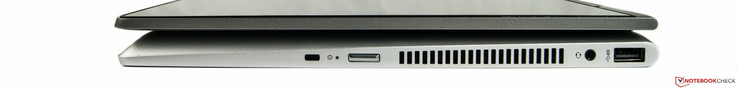 links: USB-Porty-Typ-A, Audiocombo, Netzschalter, Sicherheitsschlossvorrichtung