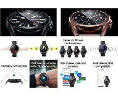 Zur Galaxy Watch 3 von Samsung sind nun auch Datenblatt und Promo-Poster geleakt.