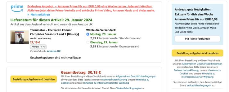 Ein weiteres Design innerhalb des Bestellprozesses.